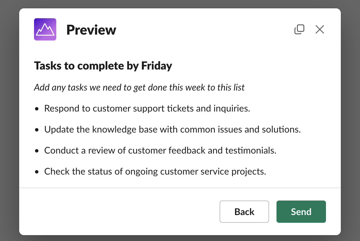 Preview list in Slack - Yama